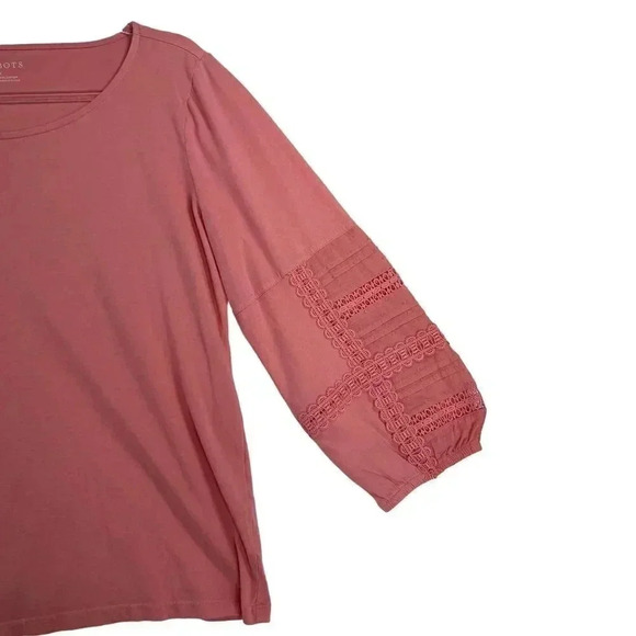Talbots 100% cotton Size Medium 3/4 length embroidered sleeves Baby Doll Pink - Picture 5 of 11